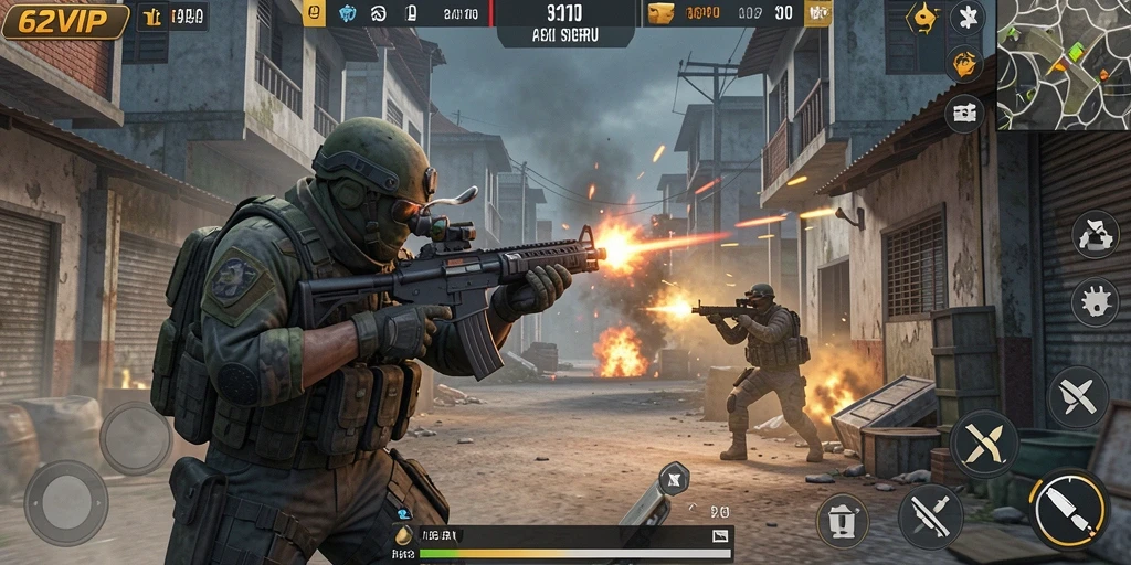 Tampilan gameplay seru dalam 62VIP dengan aksi tembak-menembak intens.