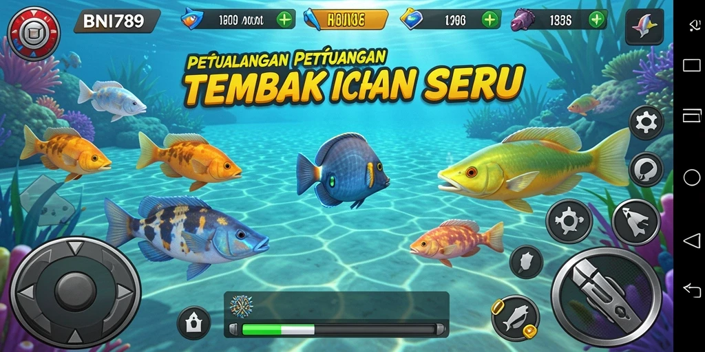 Tangkapan layar menampilkan aksi menembak ikan yang seru.