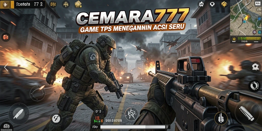 Tampilan gameplay seru CEMARA777 dalam pertempuran TPS.