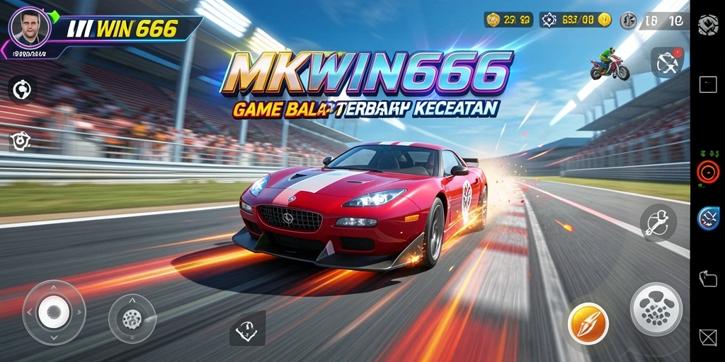 Screenshot gameplay MKWIN666 menampilkan balapan penuh aksi di trek yang menantang.