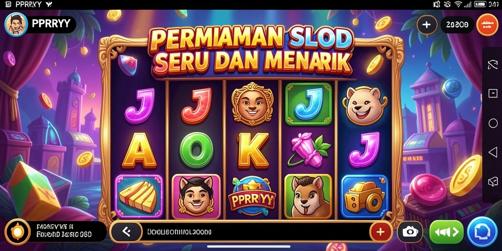 Screenshot gameplay PPRRYY menampilkan gulungan penuh warna dari permainan slot.