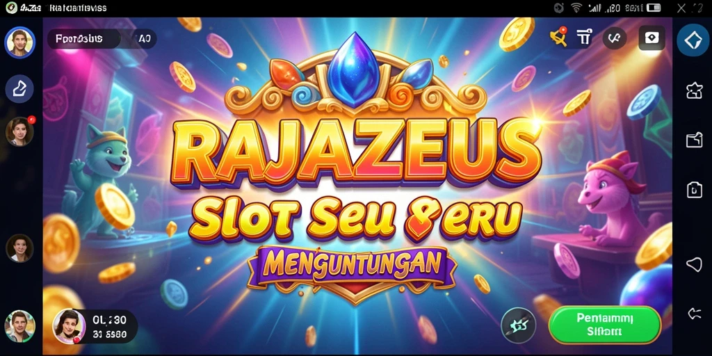 Screenshot gameplay RAJAZEUS menampilkan suasana Slot yang seru dan penuh warna.