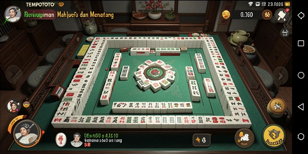 Tampilan gameplay seru dari TEMPOTOTO dengan desain Mahjong menarik.