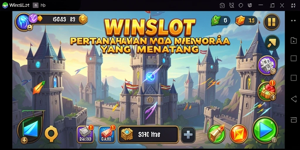 Screenshot gameplay WINSLOT menampilkan aksi pertahanan menara yang mendebarkan.